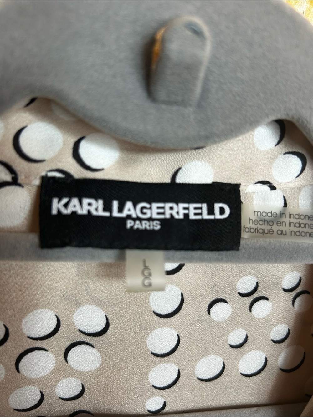 Karl Lagerfeld Cream Button-Down Ruffle Blouse with Dot Print - Picture 4 of 6